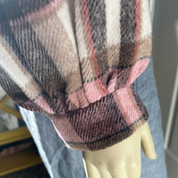 hyfve Pink Cream Tan Black Plaid Cropped Button Down Jacket L - Picture 6 of 11